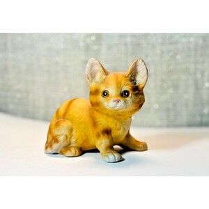 Vintage Lefton Cat Figurine Orange 3" Tall X 3" Long